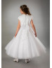 Cap Sleeves Ivory Lace Tulle Tea Length Flower Girl Dress